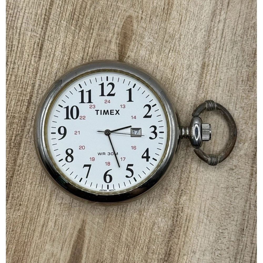 Timex Pocket Watch Quartz Date Display Silver Tone AS-IS Repair HTF